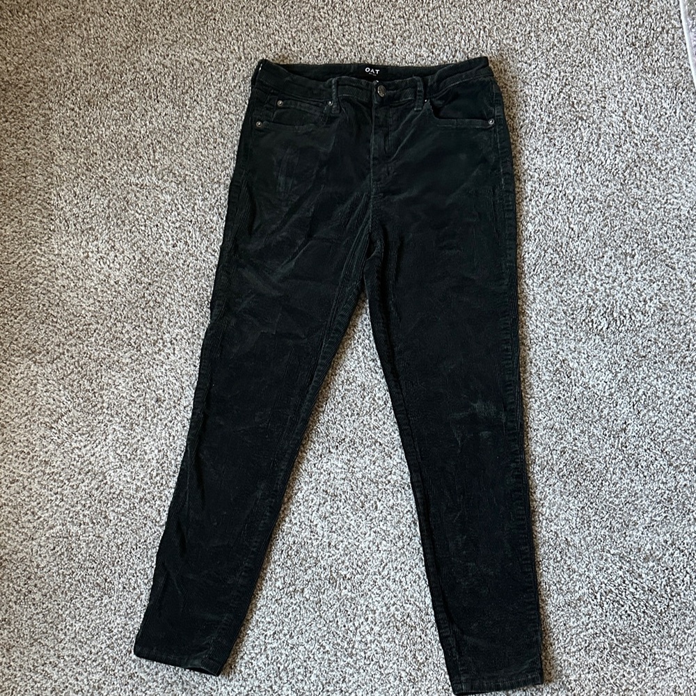 Oat New York Deep Green Skinny Elastic Corduroy Pants